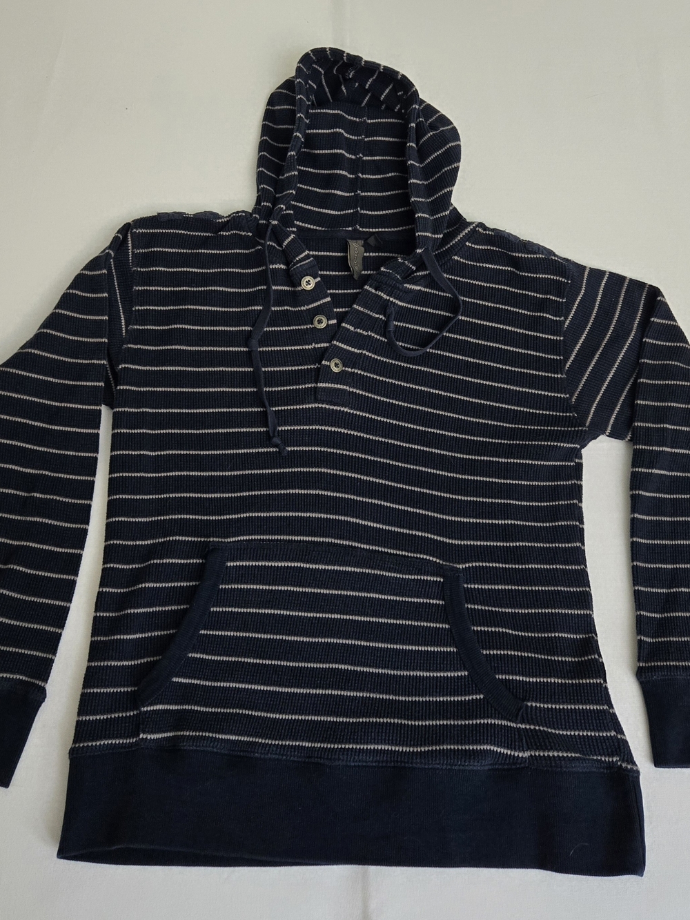 Burnside Navy and White Striped  Waffle Knit Men's Hoodie Sweater Size L